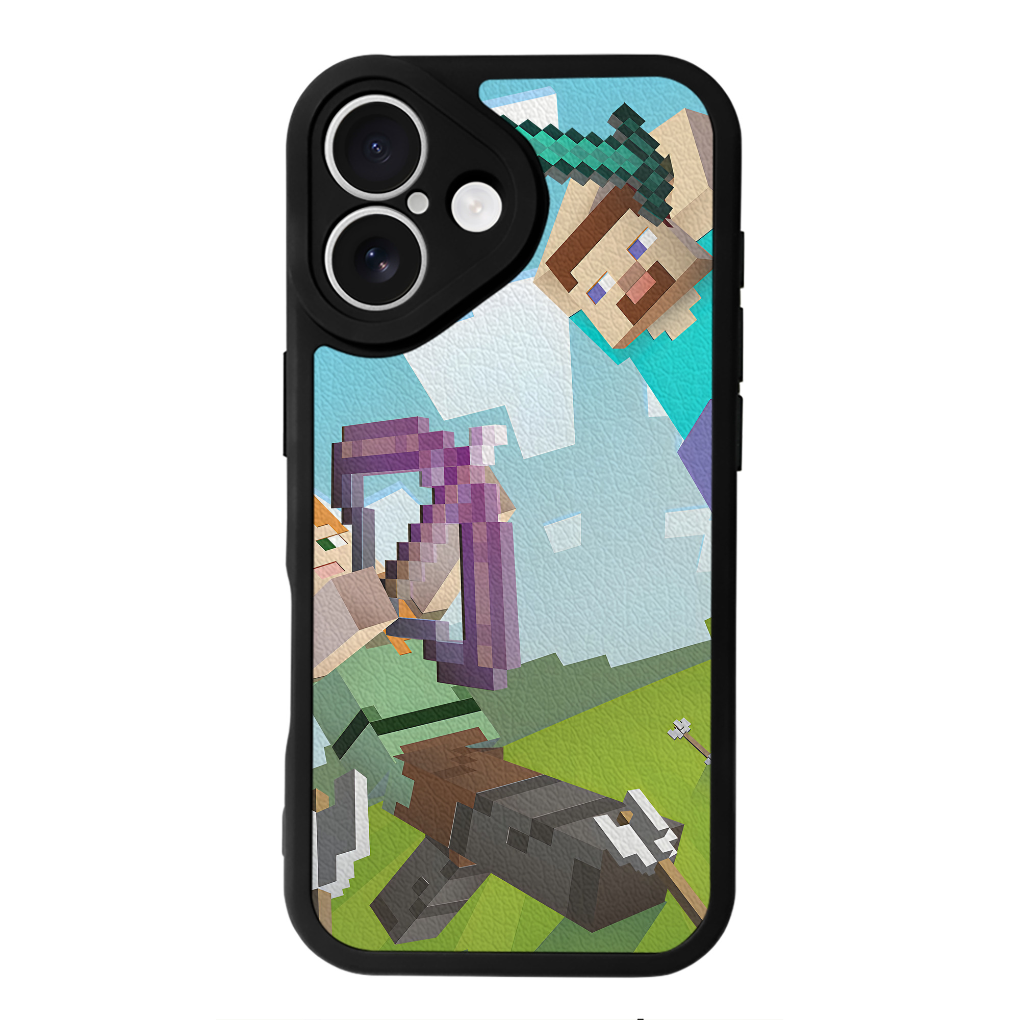 （画像用） マインクラフト ブロックの世界 Minecraft MC Block world 【iPhone 16シリーズ対応】シリコンスマホケース（レザー調） 材質：シリコン